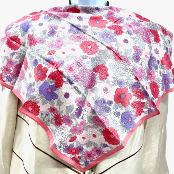 New  2 Renoma Paris  Mini Scarf  cotton/silk 21" , pink green purple floral (42) - Picture 9 of 11
